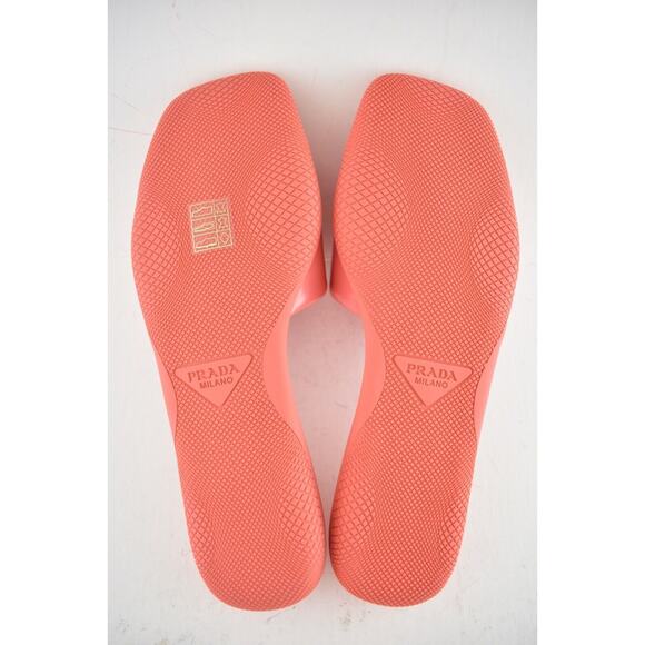Prada Corallo Red Rubber Leather Triangle Logo Slide Sandal Flip Flop Flat 36.5 - Picture 12 of 12